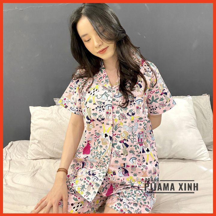 ĐỒ BỘ PIJAMA FREESHIP Bộ mặc nhà nữ chất thô Hàn cao cấp mềm mát, hoạ tiết xinh, tay ngắn quần đùi