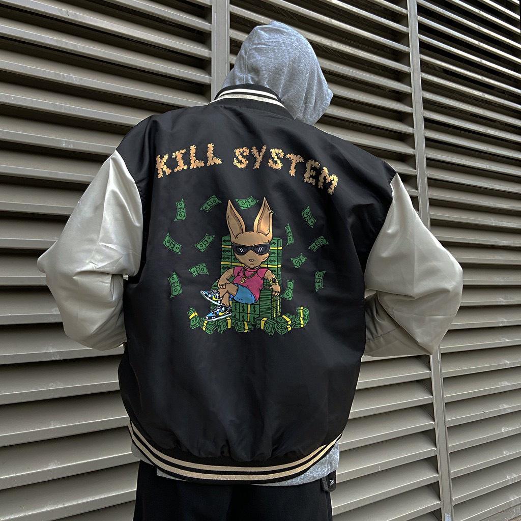 Áo Khoác Dù Bomber Varsity Kill System Đô La Unisex Nam Nữ, Áo khoác bomber nam nữ chất dù 2 lớp cao cấp không bong tróc chất vải mịn không xù (màu đen), cam kết video kèm ảnh thật