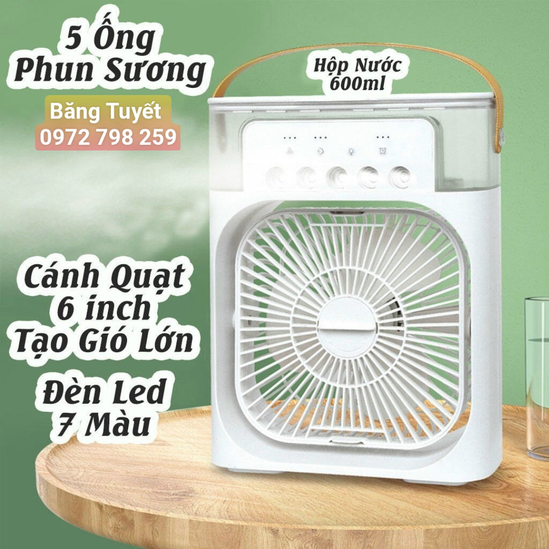 Quạt điều hoà hơi nước mini, Quạt hơi nước làm mát để bàn 3 chế độ gió ,bình chứa nước 600ml có đèn led