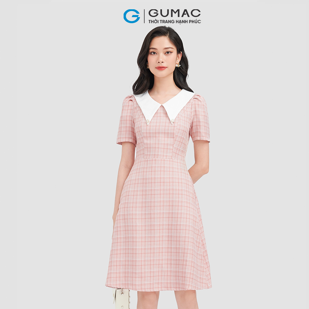Đầm dáng A GUMAC DC09040 caro đính nút