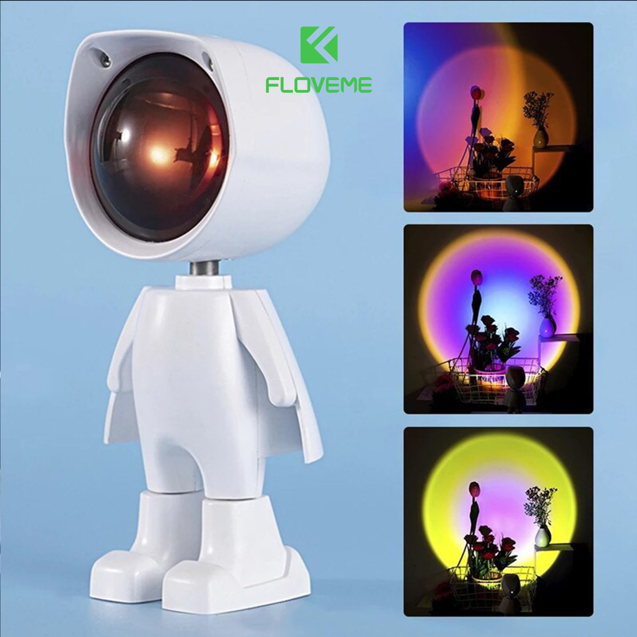 Đèn Hoàng Hôn FLOVEME , Đèn chiếu cầu vòng phi hành gia robot Màu Siêu Đẹp Dùng Quay Video livetream , Titok, chụp hình sống ảo - Hàng chính hãng