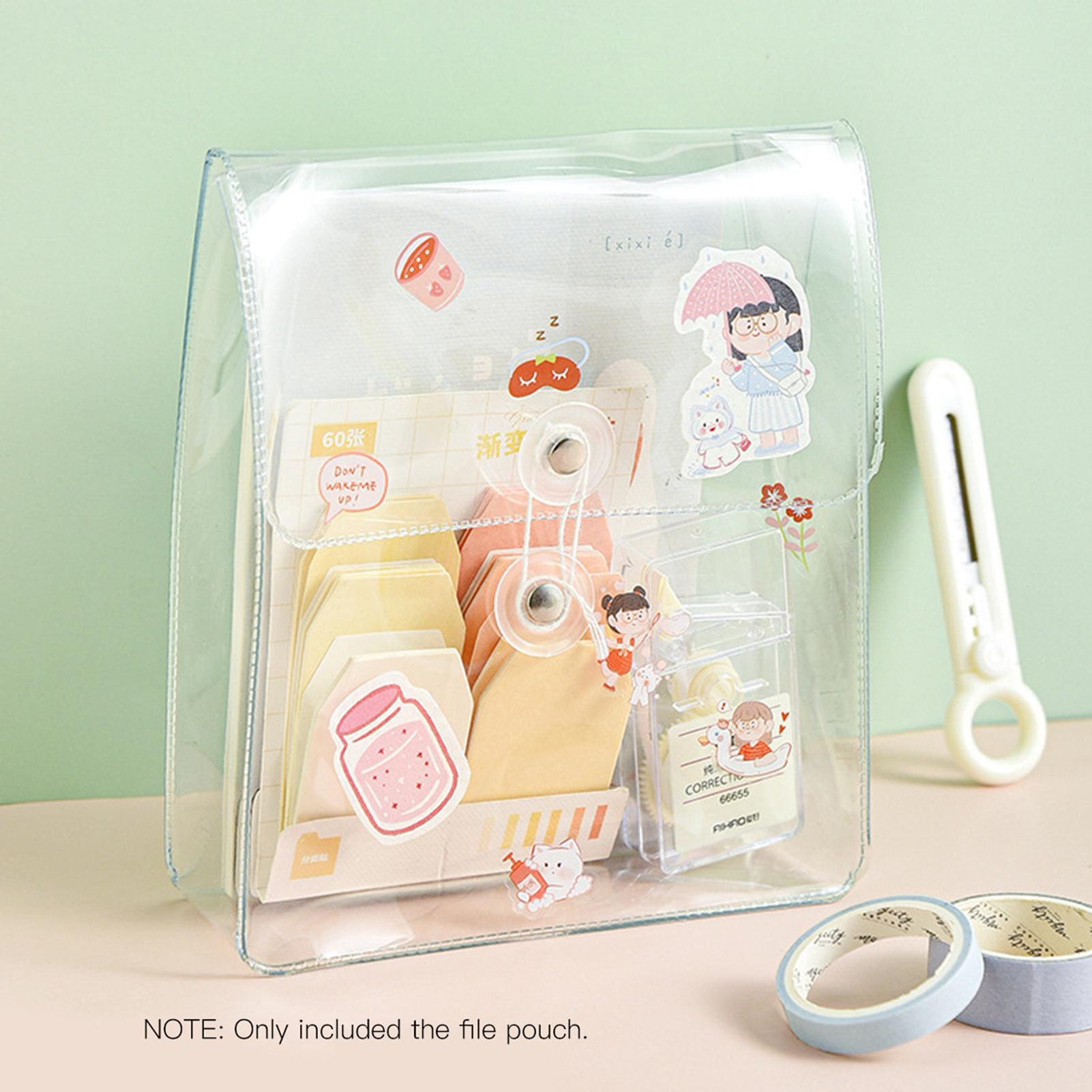 Portable Transparent File Document Bag Pouch Plastic Envelope Bill Invoice Storage Organizer with Button & String Tie