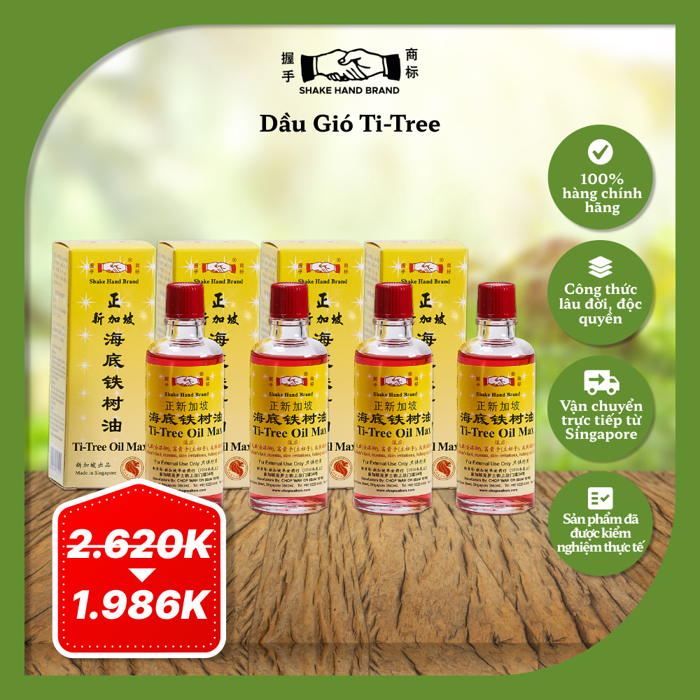 Dầu gió Singapore Shake Hand Ti-Tree chiết xuất cây trà hỗ trợ các vấn đề da như nấm, chàm, vảy nến & mùi hôi chân