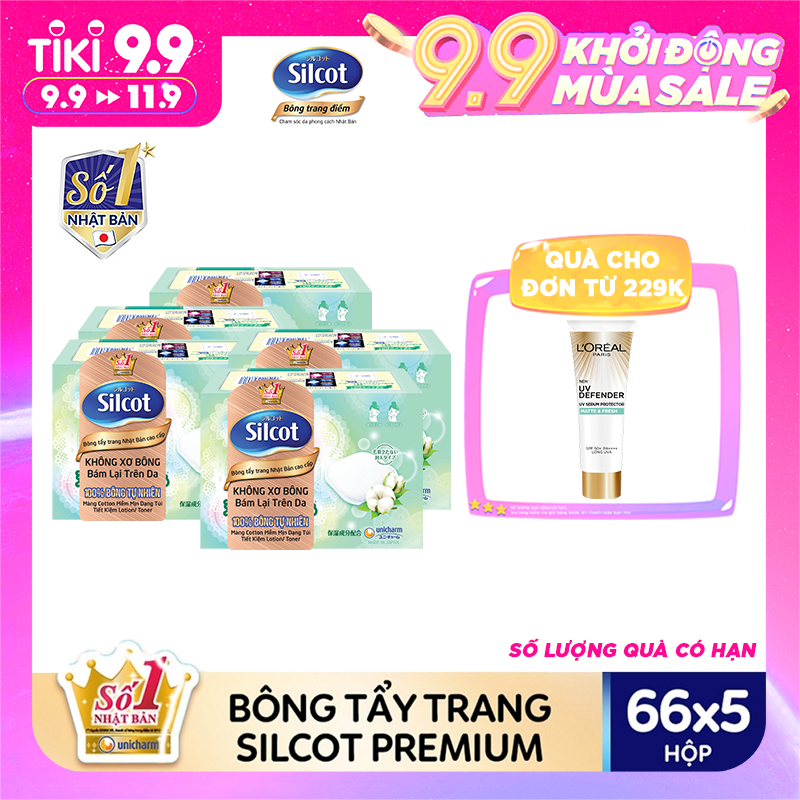 Bộ 5 Hộp bông tẩy trang cao cấp Silcot Premium 66 miếng/hộp&quot;