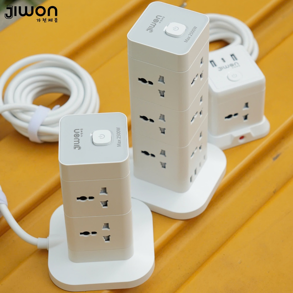 Ổ Cắm Điện Đa Năng Jiwon, Tích hợp cổng USB và Type C có sạc nhanh. Công Suất 2500W Lõi Chống Giật, tự ngắt khi quá tải - Hàng chính hãng
