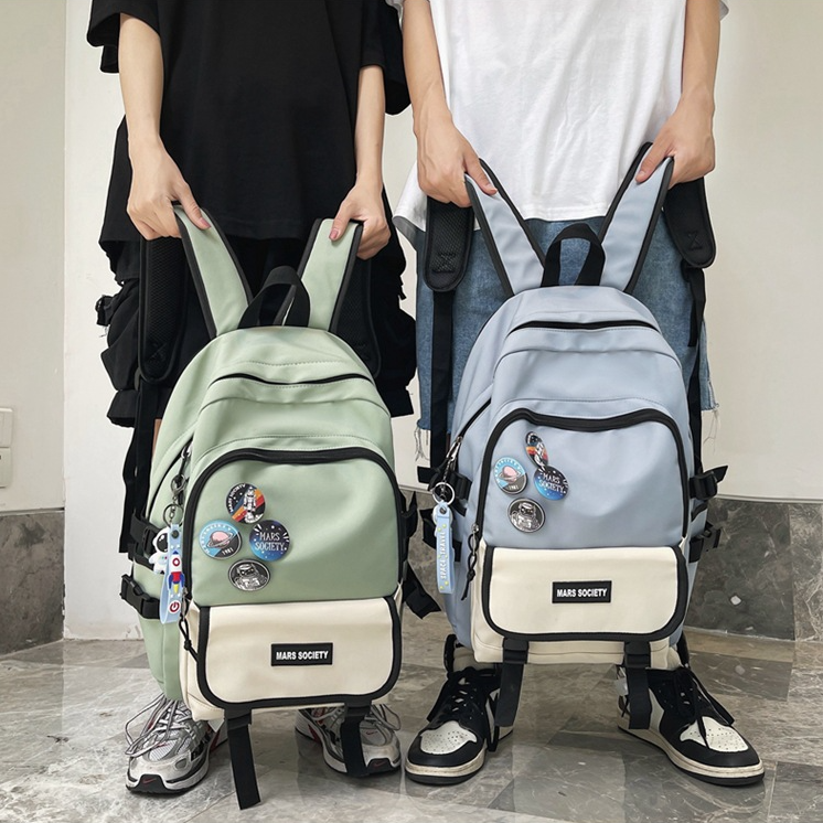 Balo đi học unisex Hàn Quốc màu trơn cỡ lớn Mars Society nhiều ngăn chống nước đựng laptop to đi làm đi chơi cho nam nữ