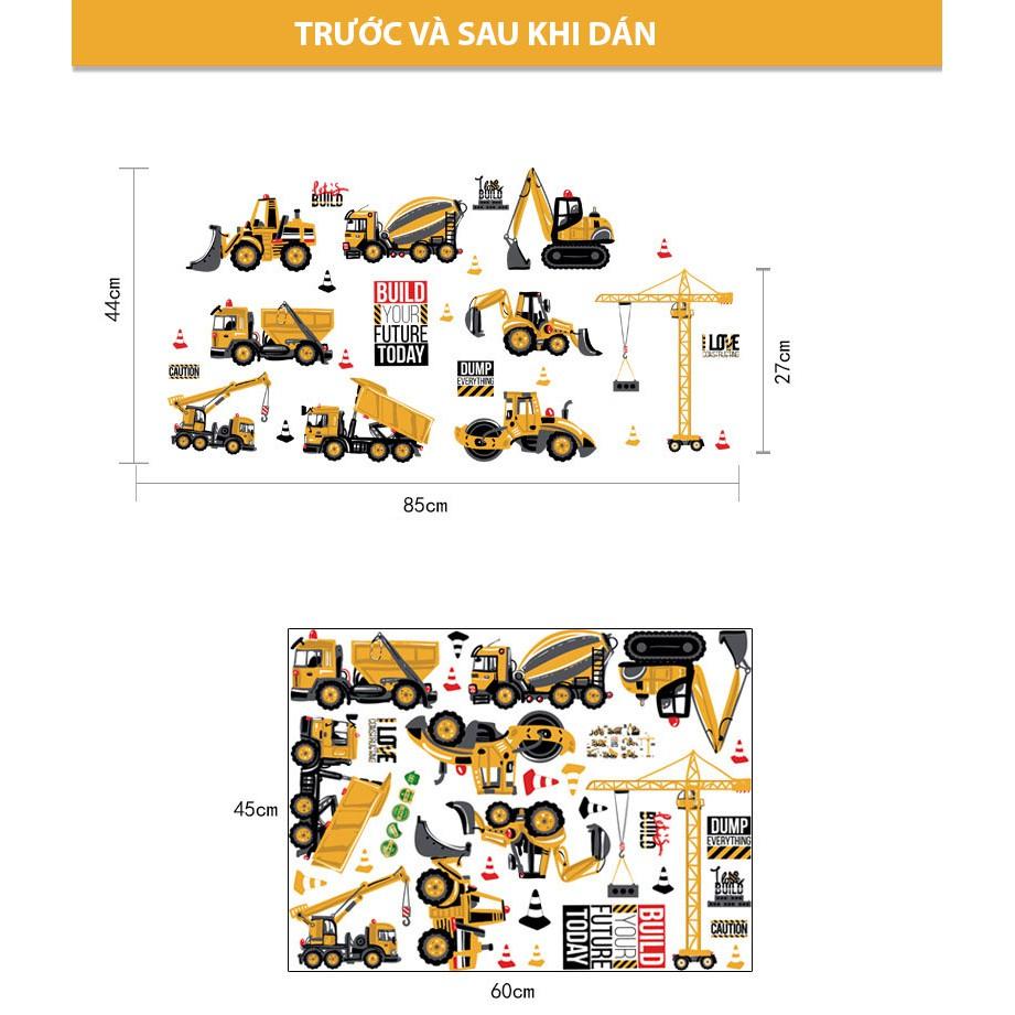 Decal dán tường cho bé hình các loại xe công trường