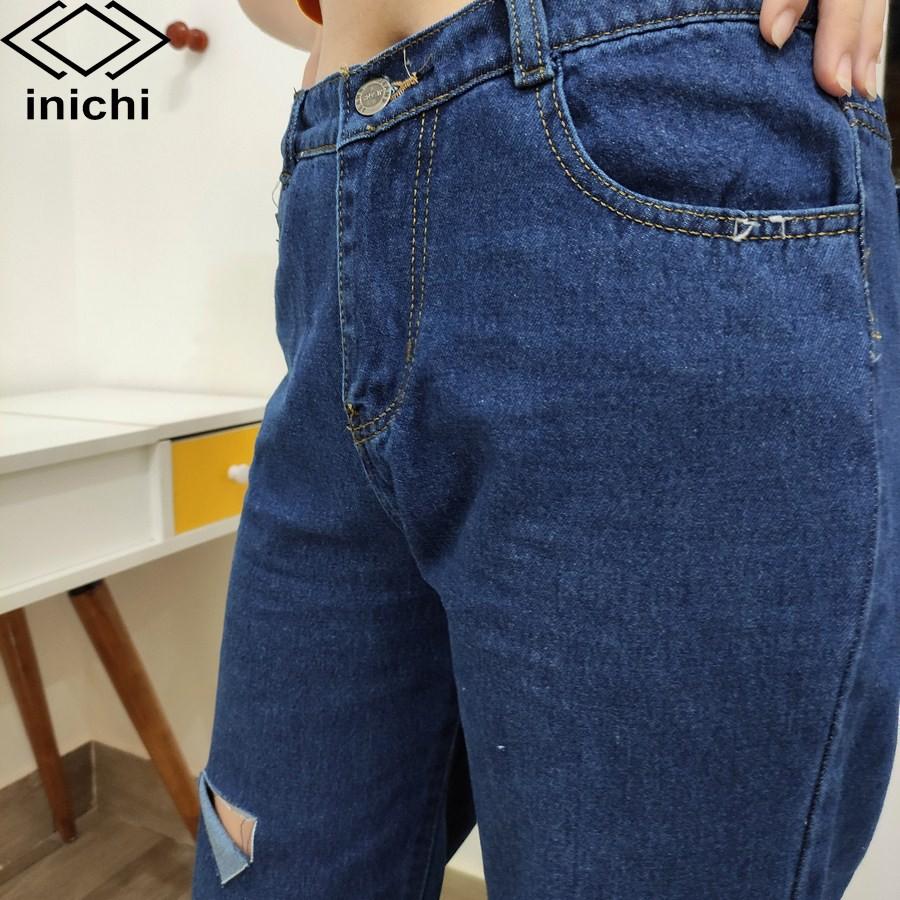 Quần jean nữ INICHI Q680 baggy xanh đậm ống rộng rách móc tam giác cực hot