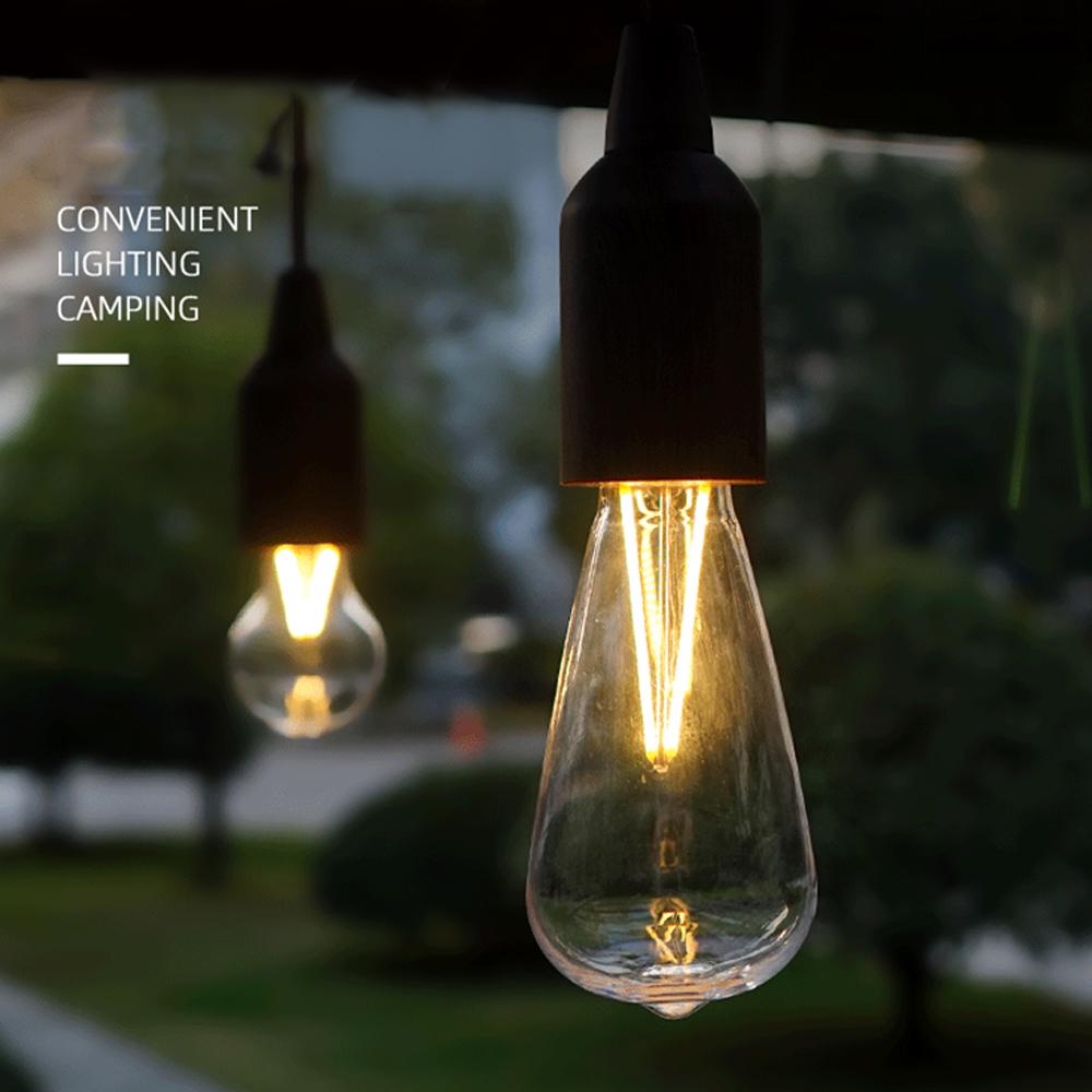 Portable Camping Light Retro LED Pull Cord Lamp Bulb Campsite Decorative Light Tent Pendant Light Waterproof for Outdoor Camping Hiking Fishing Garden Party