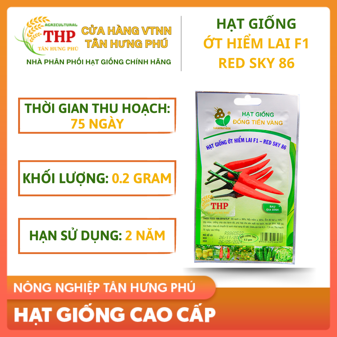 Hạt giống Ớt Hiểm Lai F1 Red Sky 86 | Hạt Giống | gói 0.2 gr