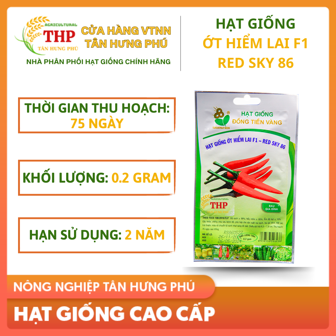 Hạt giống Ớt Hiểm Lai F1 Red Sky 86 | Hạt Giống |  gói 0.2 gr