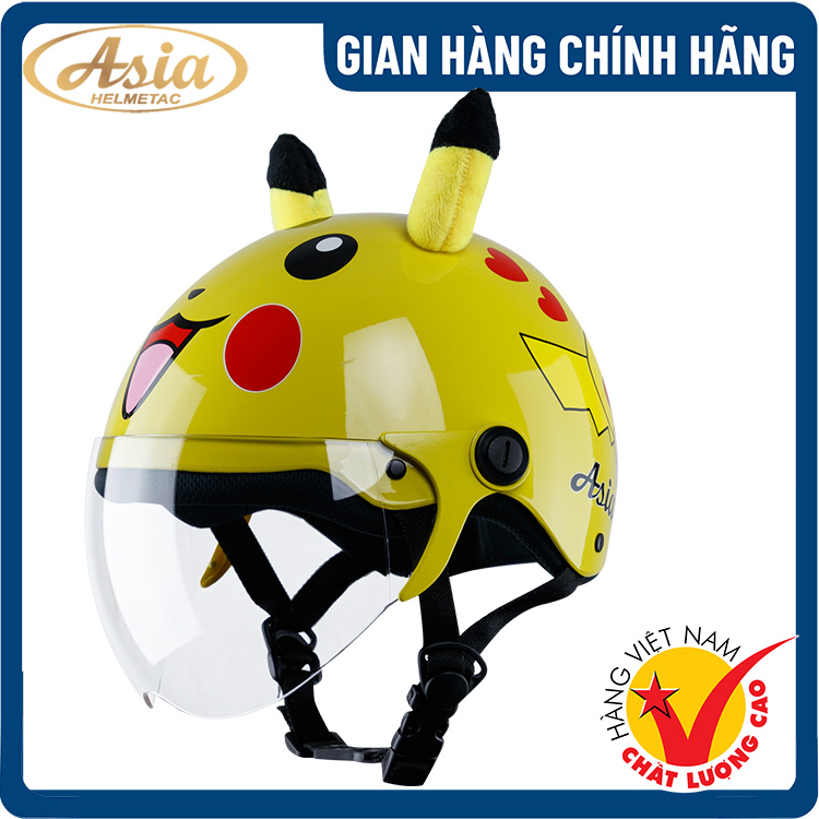 Mũ Bảo Hiểm Trẻ Em 1/2 Có Kính - Asia MT103KS Pikachu - Hàng Chính Hãng, Bảo Hành 1 năm