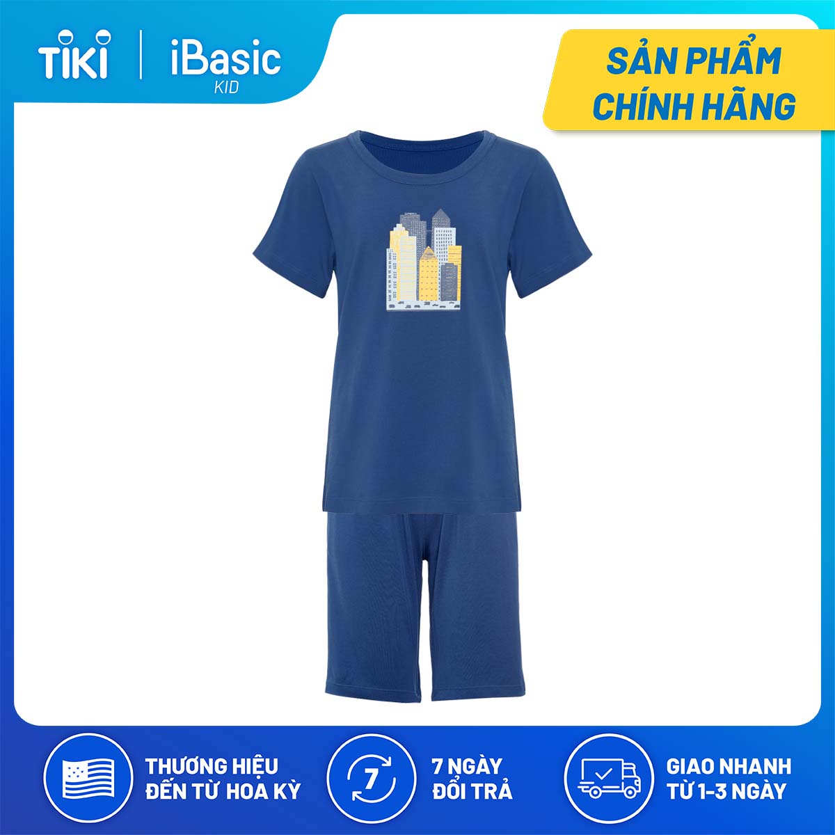 Bộ áo thun cotton mặc nhà bé trai tay ngắn hình in iBasic HOMB007T và quần HOMB007B