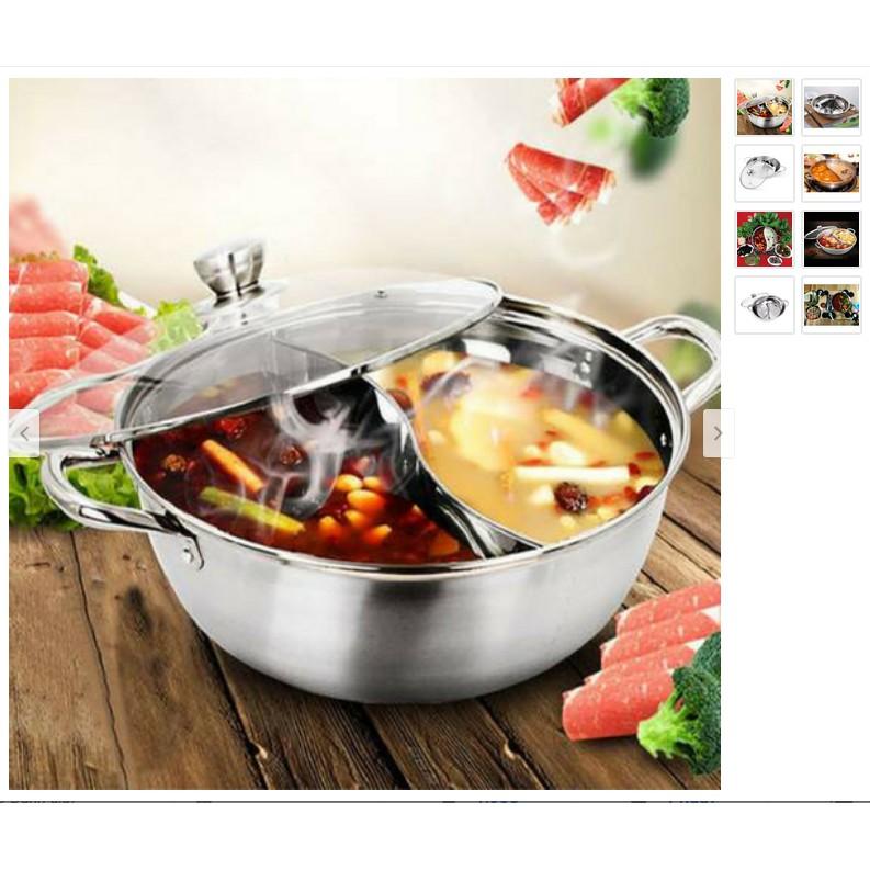 Nồi Lẩu 2 Ngăn Size 30 Cm, Nấu Được Trên Bếp Từ Có Nắp Kính