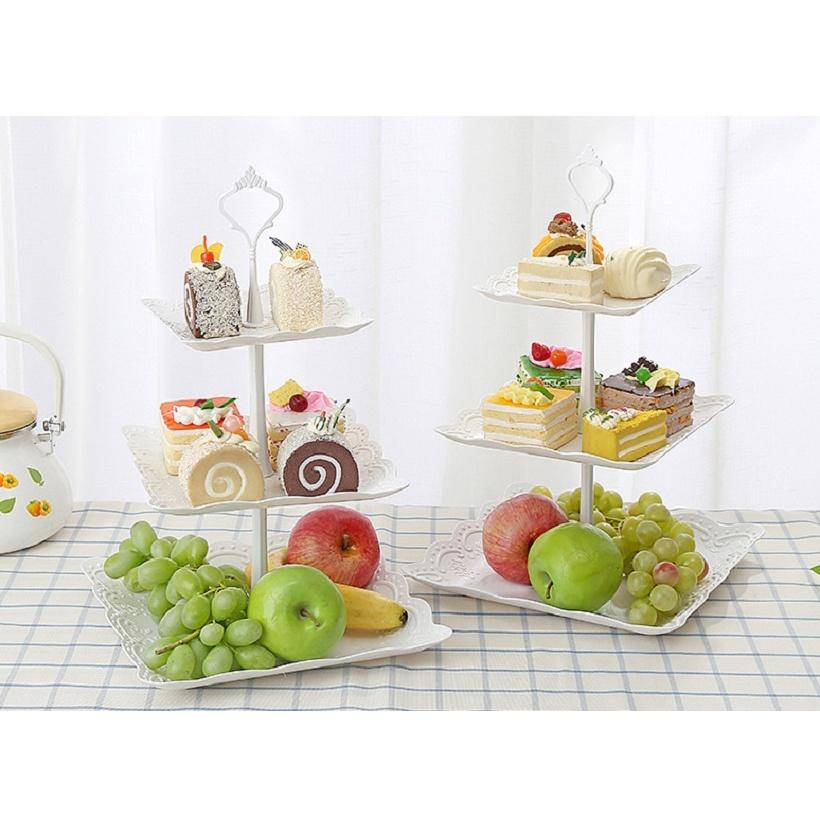 Khay Đựng Bánh Kẹo, Hoa Quả 3 Tầng Hình Vuông