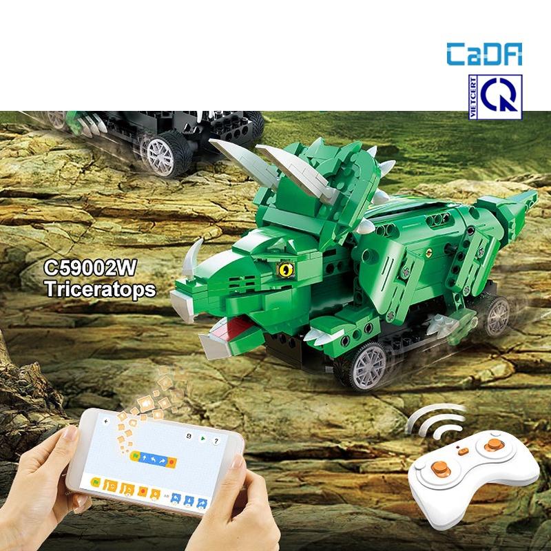 Đồ chơi lắp ráp điều khiển Robot khủng long , đồ chơi xếp hình khủng long cho bé có sừng - CADA C59002W (điều khiển pin ngoài)