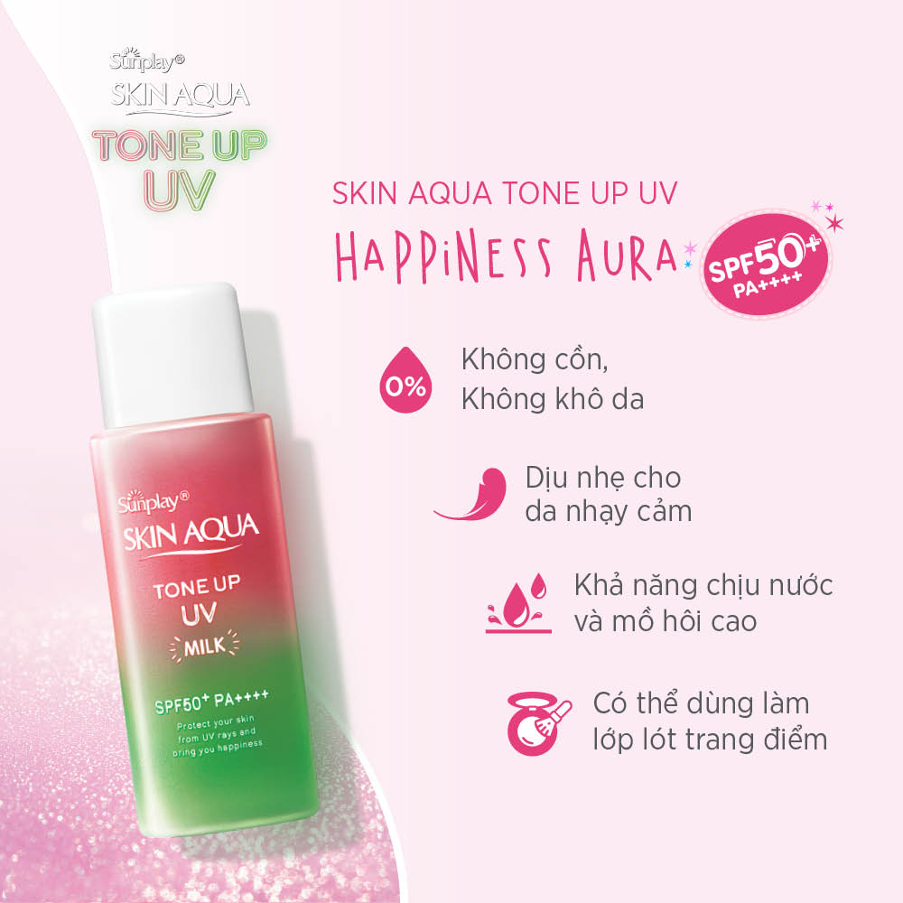 Sữa Chống Nắng Nâng Tông Dành Cho Da Dầu/Hỗn Hợp Sunplay Skin Aqua Tone Up UV Milk Happiness Aura (Rose) (Cho Da Sáng Hồng, Khuyết Điểm Xanh) (50g)