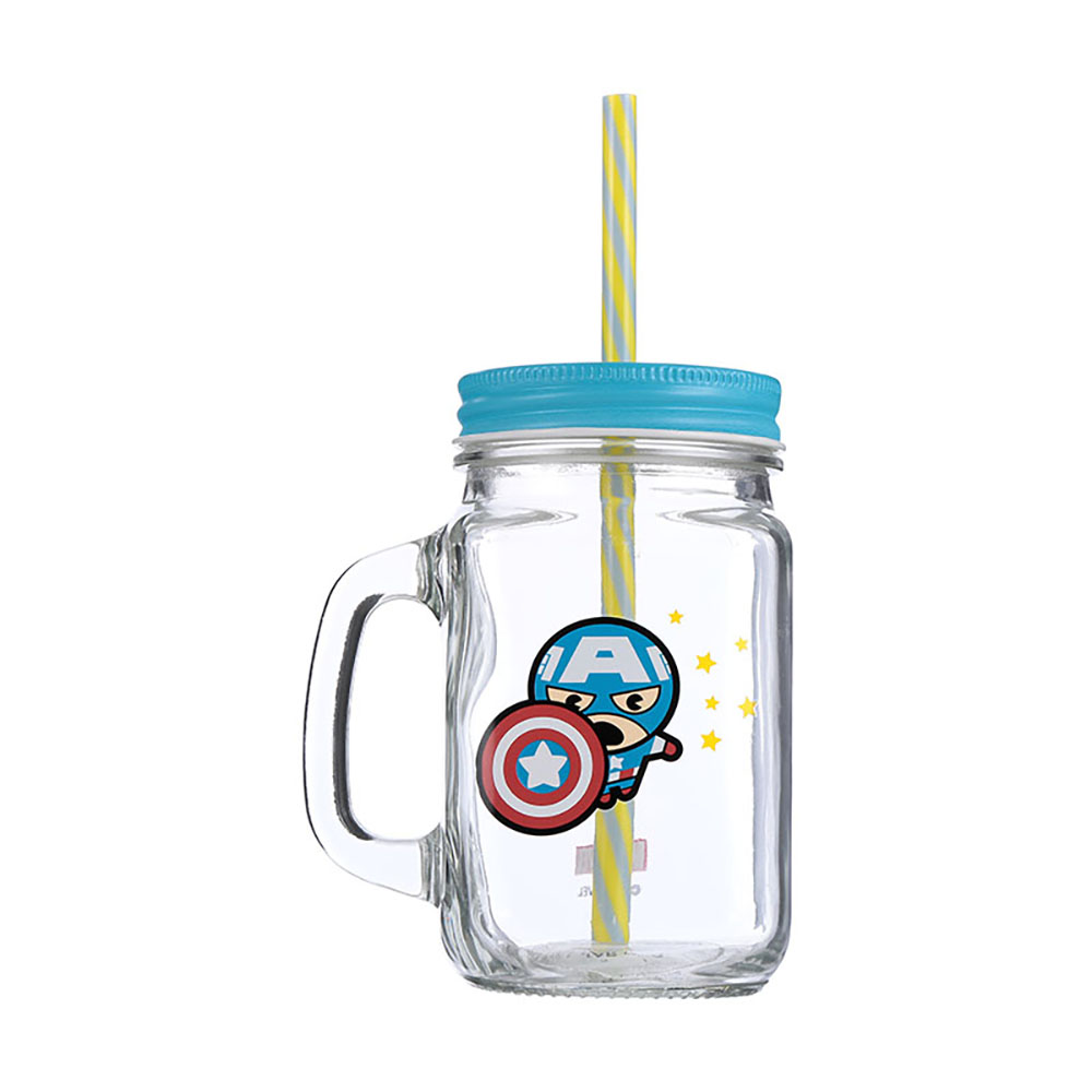 Cốc thuỷ tinh Miniso Jar Mug có nắp đậy kèm ống hút 470ml - Hàng chính hãng