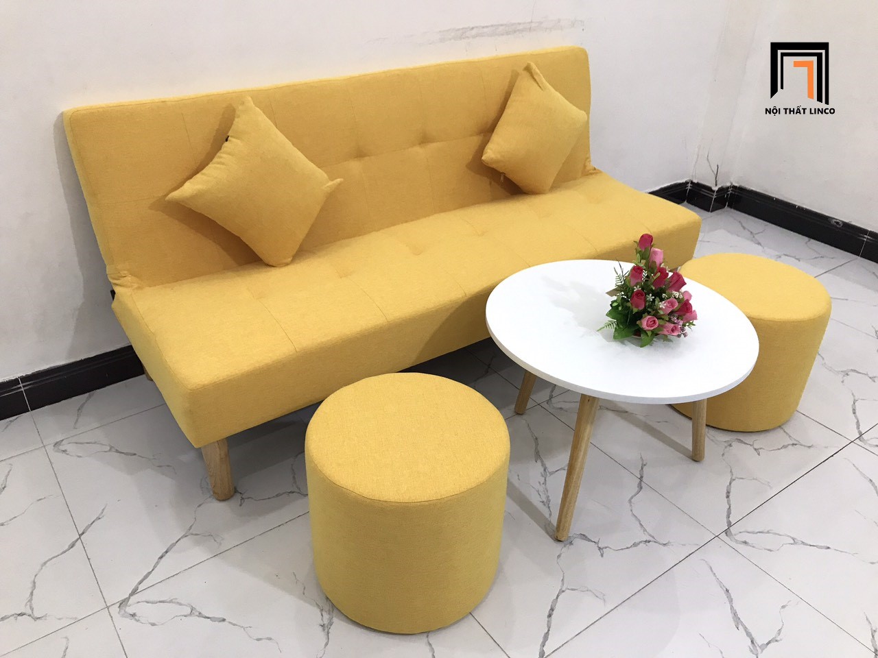 Bộ ghế sofa giường màu vàng nhiều kích cỡ