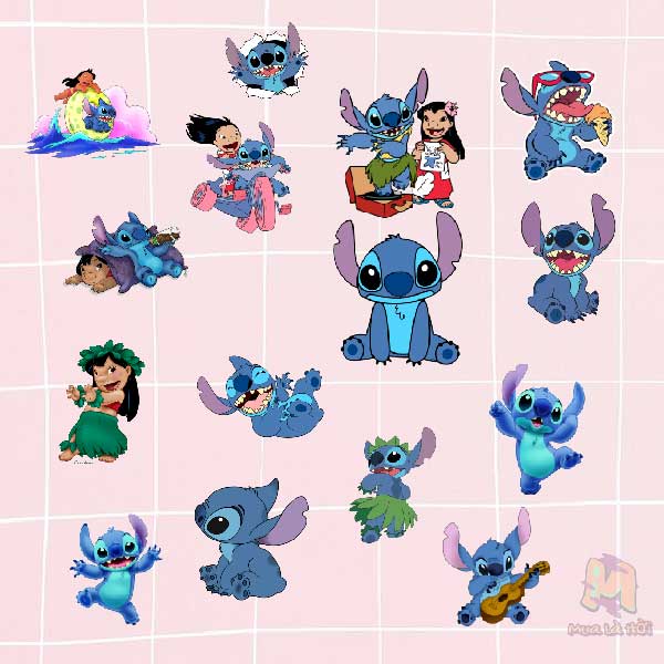 Miếng dán Stickers chủ đề Lilo and Stitch