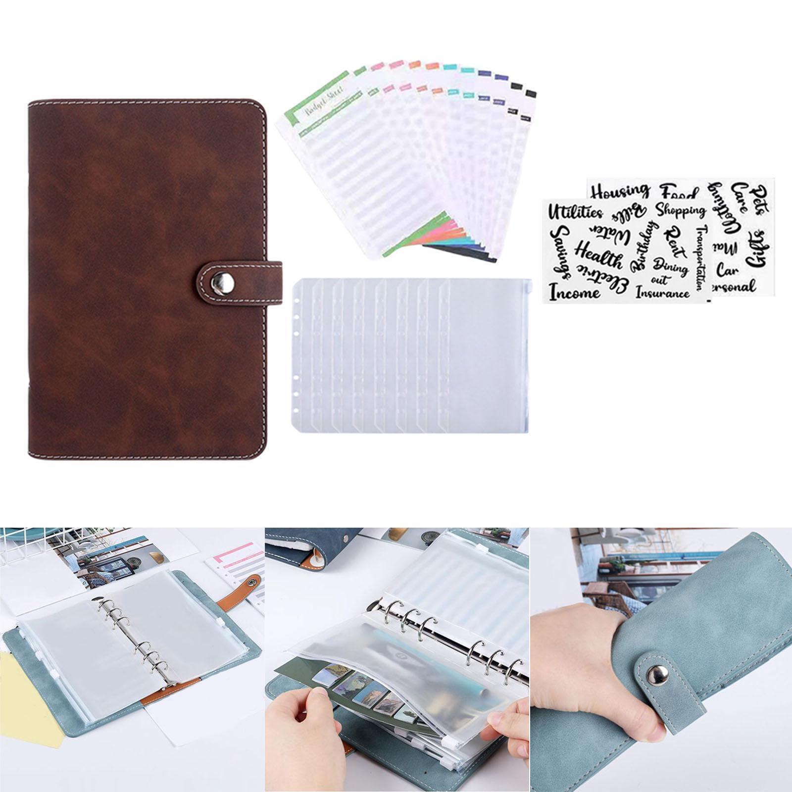 A6 Cash Envelopes Binder Wallet, PU Leather Budget Planner Notebook with 8Pcs Zipper Pockets,Coupon Organizer Lose Leaf Cash Binder for Budgeting