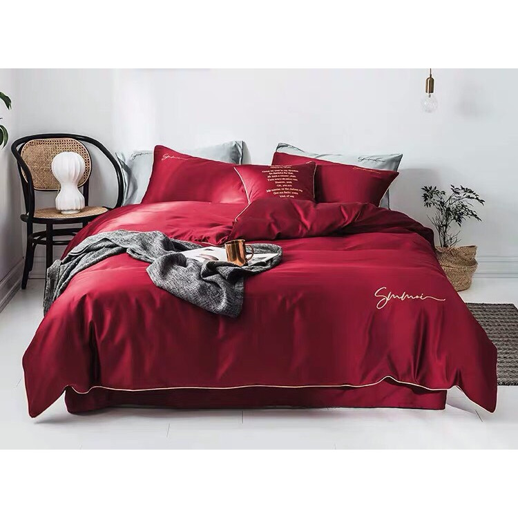 Bộ Chăn Ga Gối Tencel Lụa Cao Cấp - Đỏ