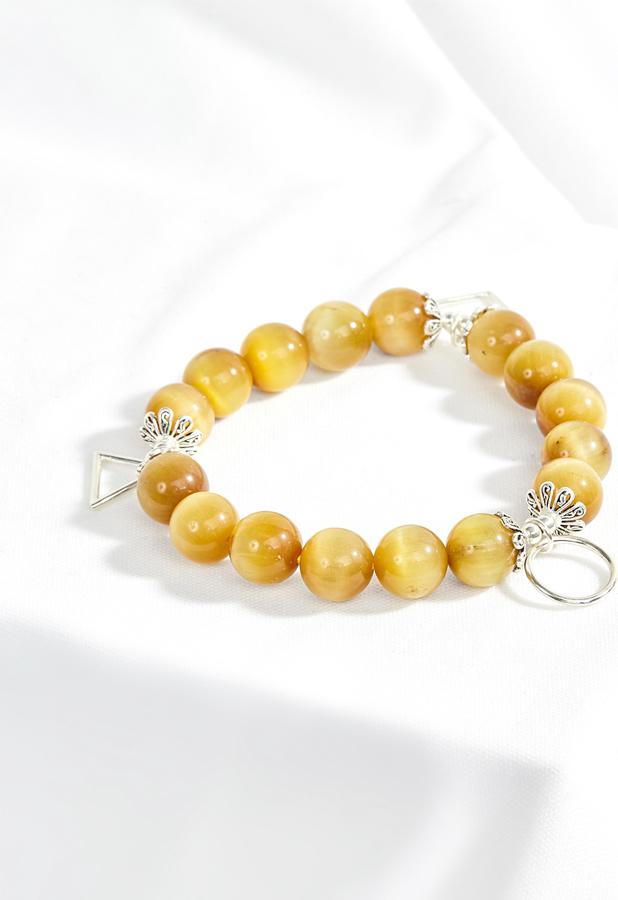 Vòng thạch anh mắt hổ vàng tâm phối charm tròn vuông tam giác Ngọc Quý Gemstones