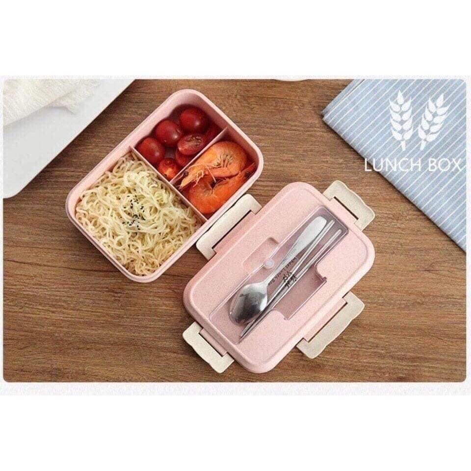 Hộp đựng cơm lúa mạch kèm đũa và thìa inox