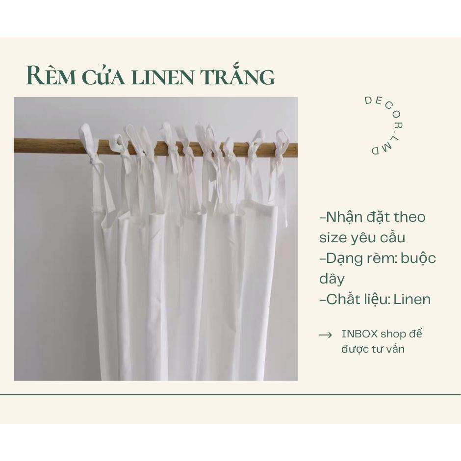 Rèm linen trắng tinh dạng buộc dây, phong cách vintage chống nắng cao cấp, màn vải treo tường trang trí decor cửa