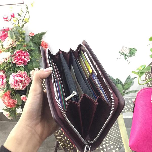 Ví da bò dáng dài cầm tay xinh xắn