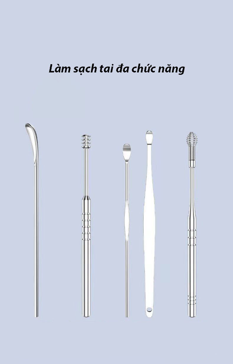 Bộ lấy ráy tai đa năng 6 món Cao cấp bằng thép không rỉ KitAcoom, hàng nhập khẩu cao cấp có hộp đựng