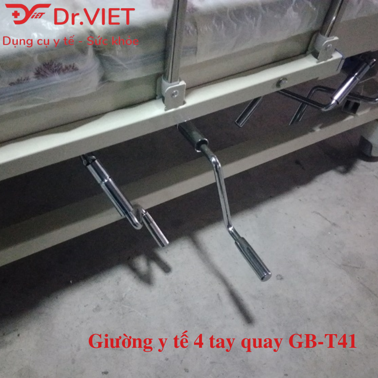 Giường bệnh nhân đa năng 4 tay quay Lucass GB-C41 (GB-T41) Chính hãng - Nâng chân, nghiêng lưng, nâng đầu, có bô vệ sinh, chậu gội đầu