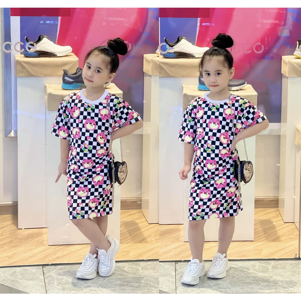 Váy bé gái in hình 3D tay ngắn vải thun hiệu MIMYKID, đồ trẻ em - LMTK-V01H2