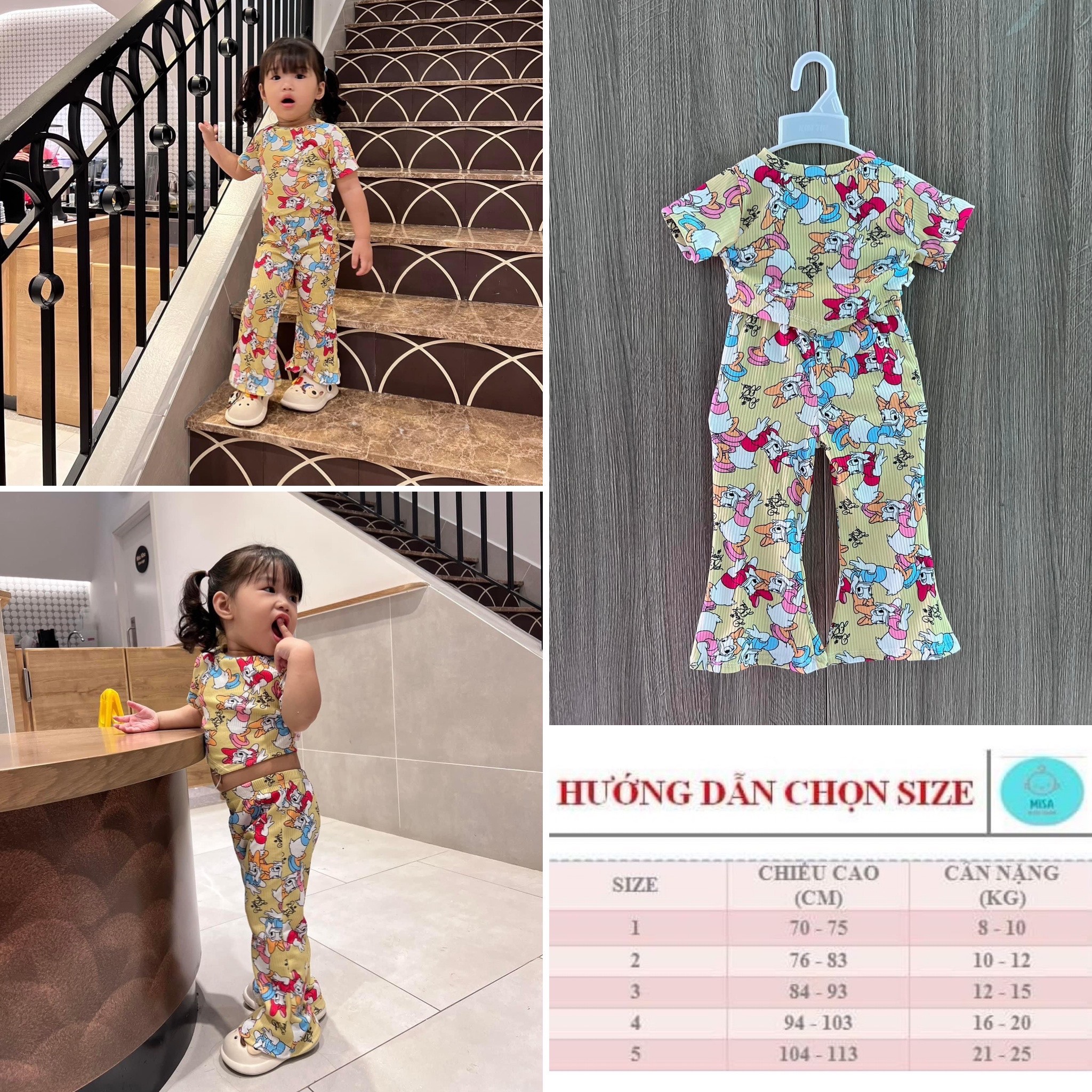 Bộ đồ bé gái  áo tay ngắn, quần ống loe, vải coton 4D, thun co dãn