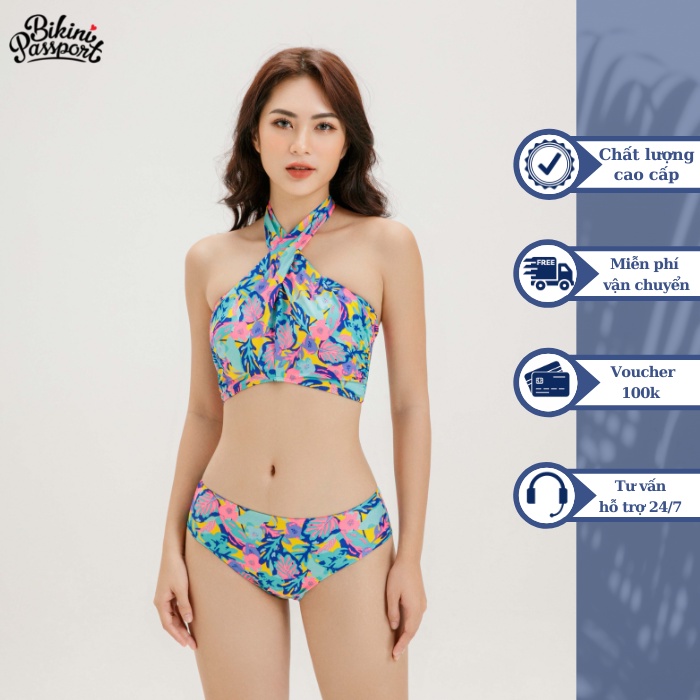 Đồ bơi nữ BIKINI PASSPORT kiểu hai mảnh áo yếm cổ đan chéo - màu Floral - BS413_FLO