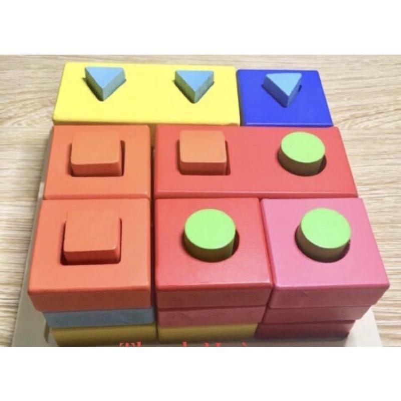 Bộ đồ chơi Montessori thả cọc hình khối gỗ 3D, đồ chơi thông minh cho bé, giáo cụ học tập