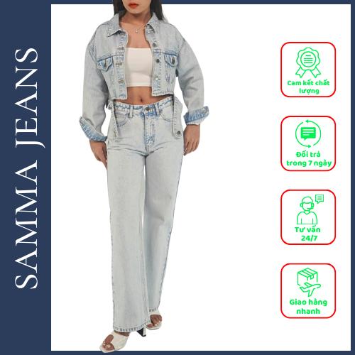 Quần jean nữ ống suông CẠP THÊU P15, Quần bò nữ ống suông bigsize, co giãn Cao Cấp, Trẻ Trung - thương hiệu Samma Jeans.
