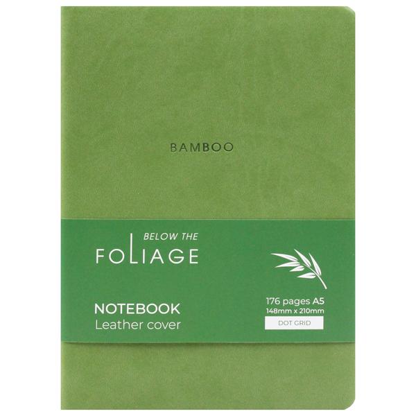 Sổ Bìa Da A5 - Không Kẻ Có Chấm 176 Trang 100gsm - Foliage Bamboo - The Sun - Màu Xanh Lá