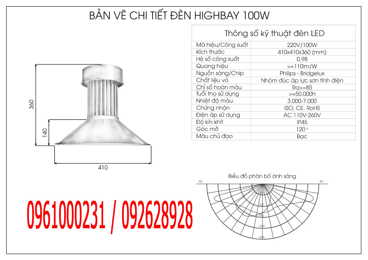 Đèn Nhà xưởng High Bay 100W