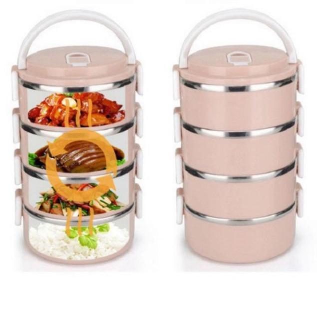 Hộp Ủ Cơm, Cặp Lồng Cơm Lúa Mạch, Hộp Giữ Nhiệt Đồ Ăn Ruột Inox 4 Tầng Tiện Dụng - Hàng Chất Lượng