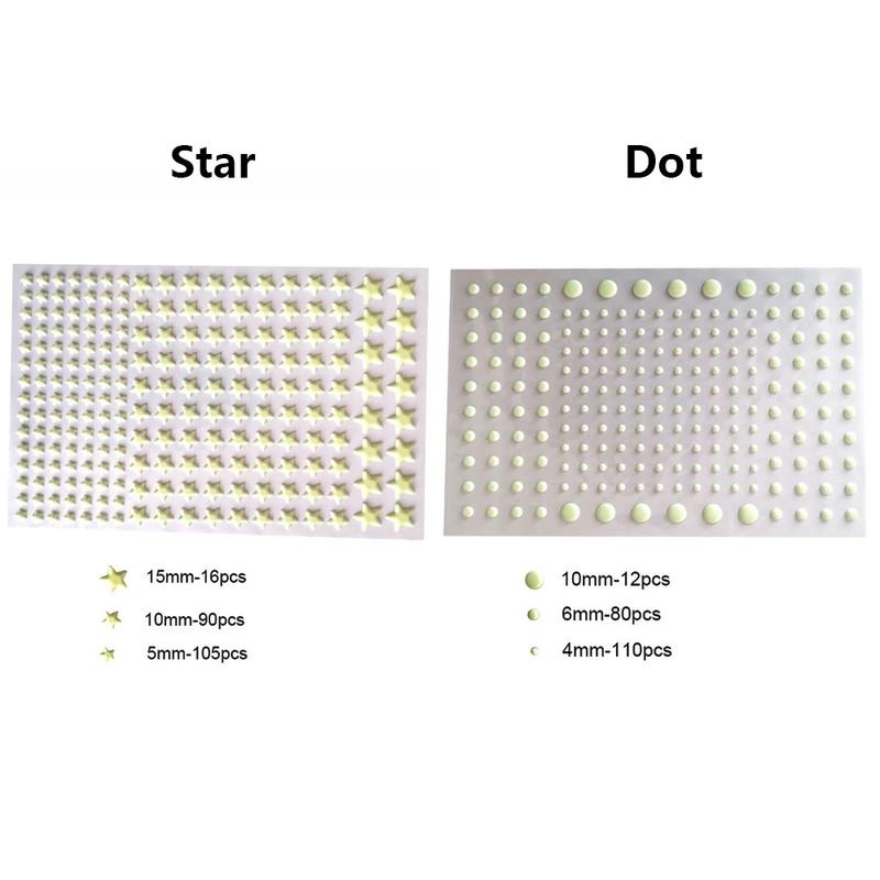 Miếng Dán Tường Dạ Quang Hình Ngôi Sao / Chấm Bi 3d