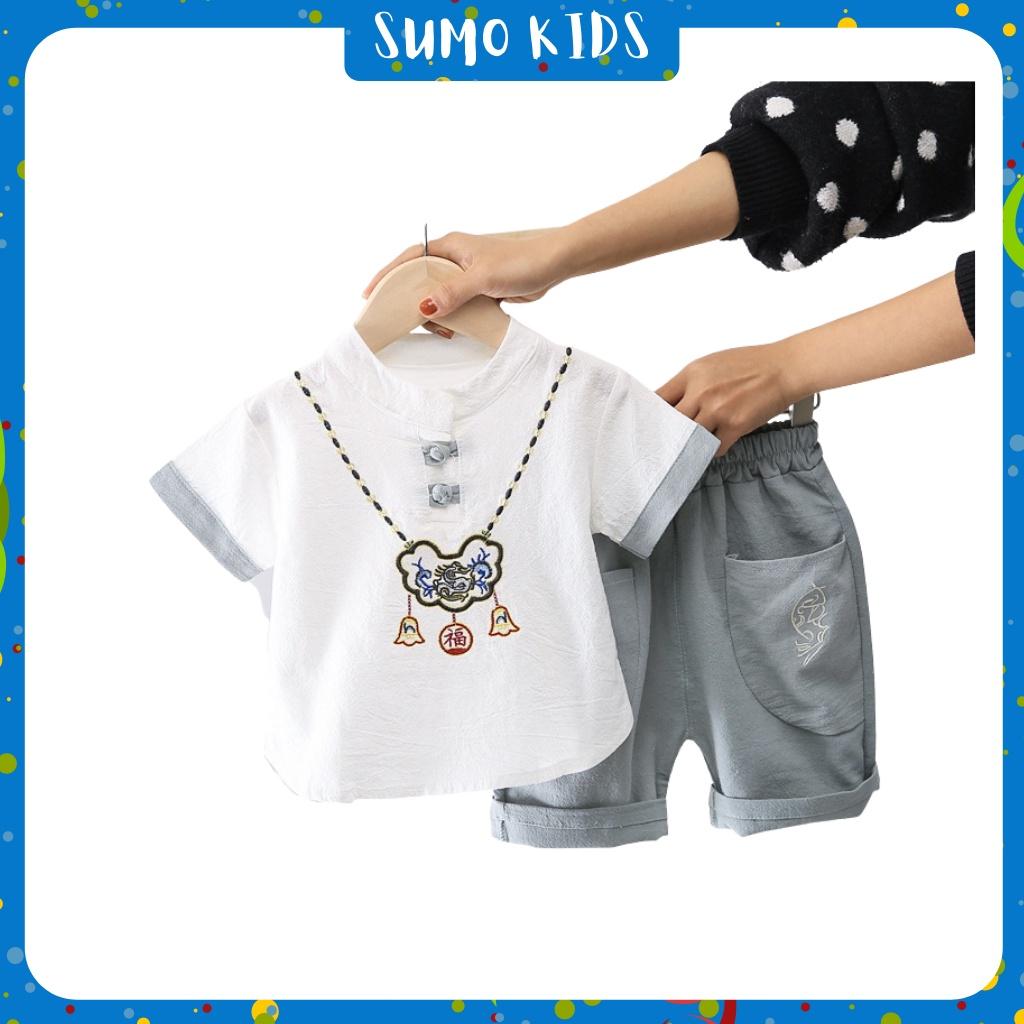 Bộ cộc tay bé trai in vòng cổ chất đũi xốp cao cấp cực xinh cho bé từ 7-28kg - SUMO KIDS