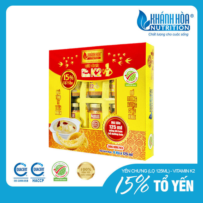 Nước Yến Sào 15% Bổ Sung Vitamin K2 Khánh Hòa Nutrition (Hộp 6 lọ x 125ml )