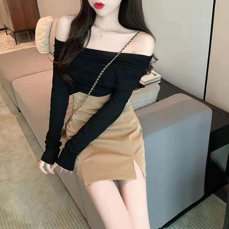 Áo trễ vai tay dài thun gân tôn dáng hot thu đông