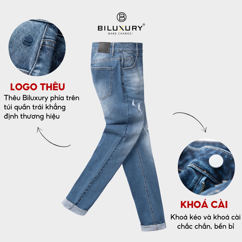 Quần jean bò nam Biluxury  dáng slimfit ôm nhẹ tôn dáng rách wash chất vải cao cấp 6QBDT008