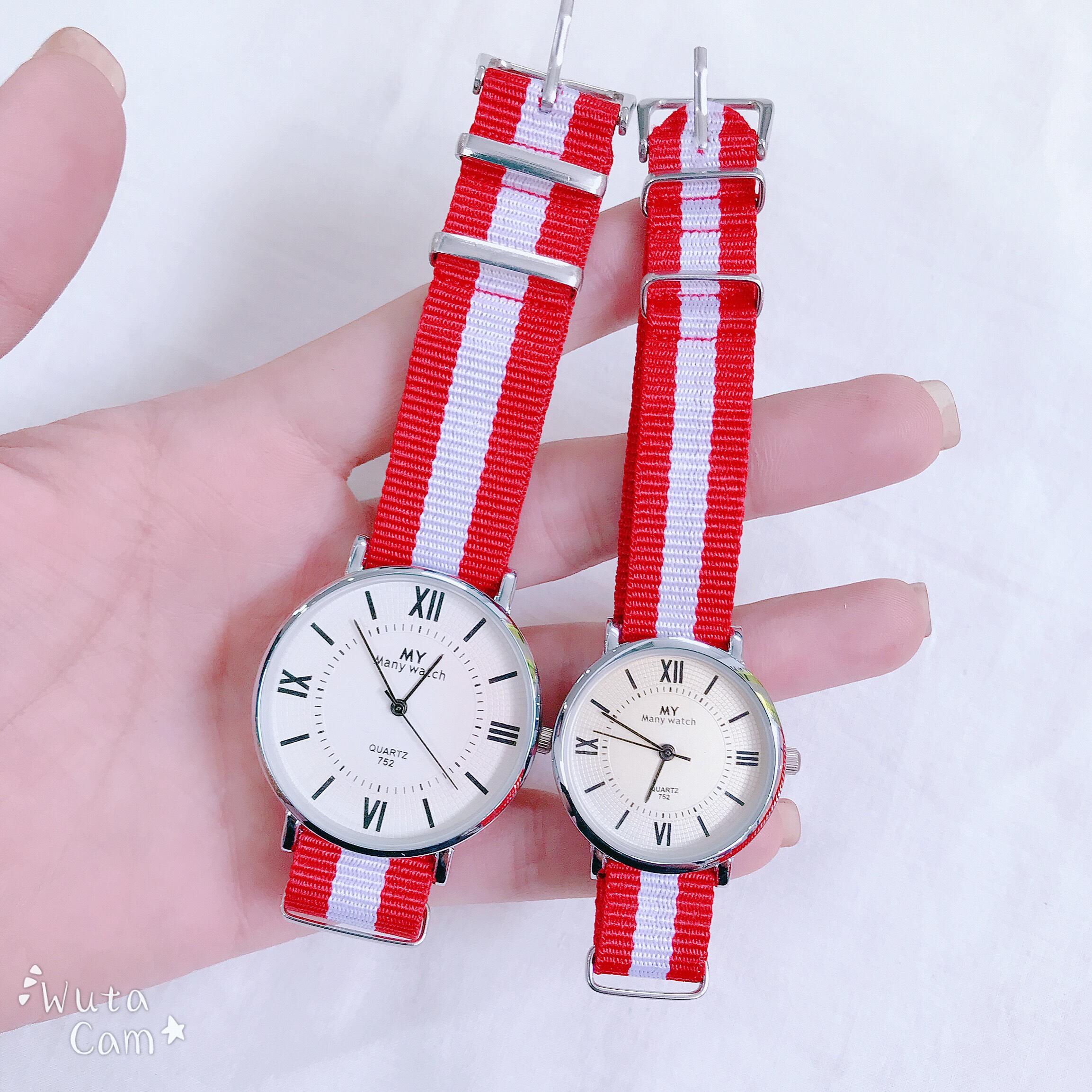 Đồng hồ dây vải thời trang cao cấp phối màu - 3 sọc đỏ trắng