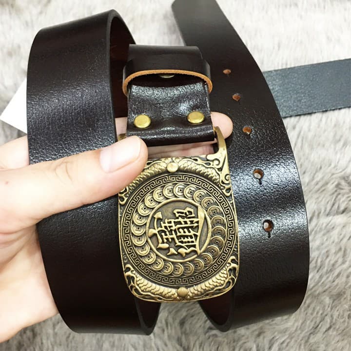 Thắt lưng da bò khóa đồng đúc nguyên khối
