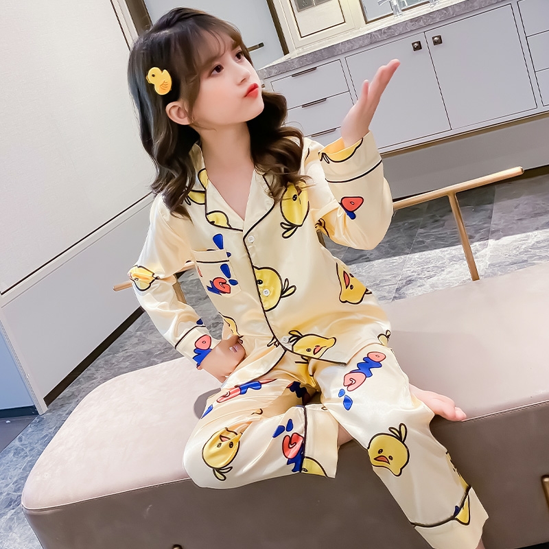 Bộ Ngủ Pijama Cho Bé Gái Lụa Satin Nhiều Màu Dài Tay 8-25kg - BPN05