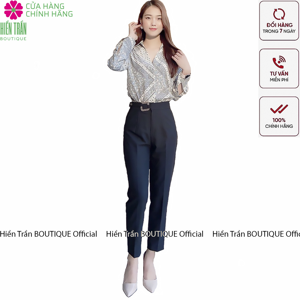 Quần baggy nữ Hiền Trần BOUTIQUE đẹp chất vải cao cấp baggy công sở đai ô vuông phong cách cá tính