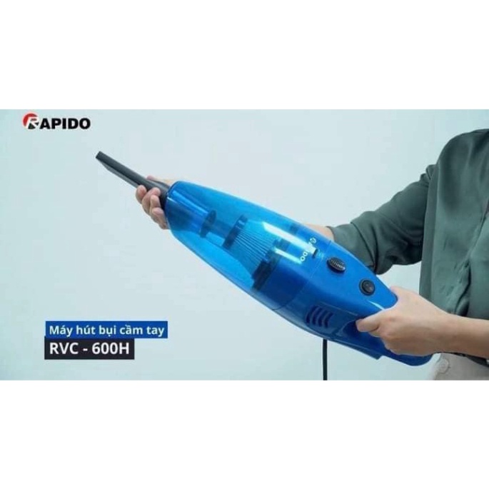 Máy hút bụi cầm tay Rapido RVC-600H lực hút 15.000PA ionizer diệt khuẩn, lọc bụi mịn, phù hợp mọi gia đình, BH 12 tháng - Hàng chính hãng
